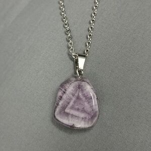 Chevron Purple Amethyst Necklace Natural Gemstone Pendant Stainless-Steel Chain